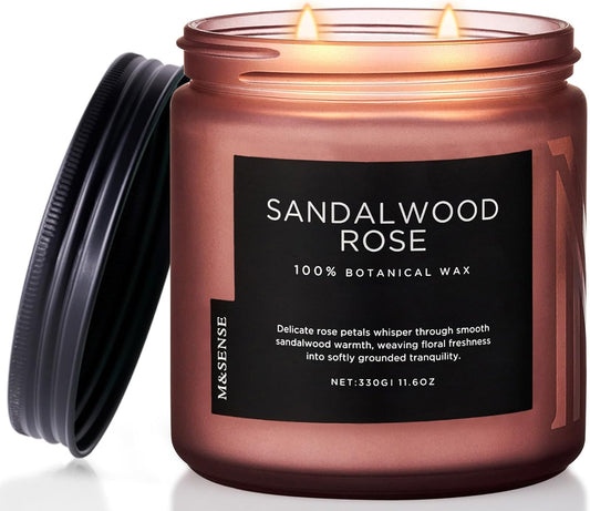 M&SENSE Sandalwood Rose Scented Candle - 11.6oz Natural Soy Wax Non Toxic 70-Hour Burn Long Lasting