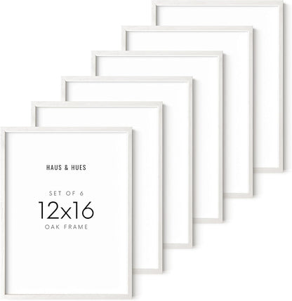 HAUS AND HUES White Oak 12x16 Inch White Picture Frames - Set of 6 White Frames Gallery Wall, White Picture Frames 12x16, White Gallery Wall Frame Set, White Picture Frames Pack (White Oak Frame)