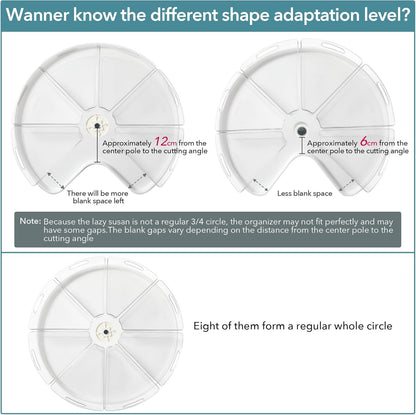 Oubonun Lazy Susan Organizers Set of 8, 12.8’’ x 11.7’’ x 4’’ Plastic Transparent Kitchen Cabinet Storage Bins with Handle, 4" Deep Container, 1/8 Wedge - Food Safe, without BPA