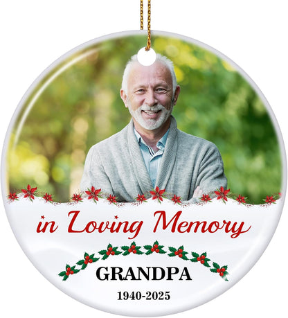 Valyria Personalized Memorial Christmas Photo Ornament, in Loving Memory Ceramic Custom Christmas Ornament 2025 Memorial Ornaments for Loss of Loved Ones Xmas Sympathy Ornament