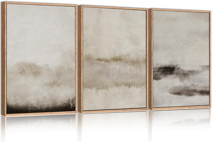 HPINUB Large Abstract Framed Canvas Wall Art Set,Minimalist Beige Gray Pastel Watercolor Wall Decor,Modern Illustration Neutral Art Painting for Living Room,Bedroom,Dining Room,Office -24"x36"x3