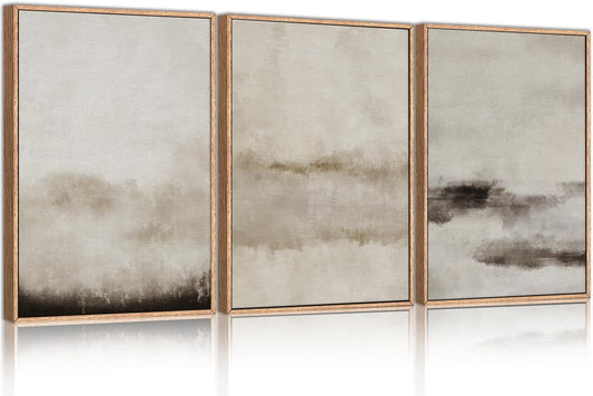 HPINUB Large Abstract Framed Canvas Wall Art Set,Minimalist Beige Gray Pastel Watercolor Wall Decor,Modern Illustration Neutral Art Painting for Living Room,Bedroom,Dining Room,Office -24"x36"x3
