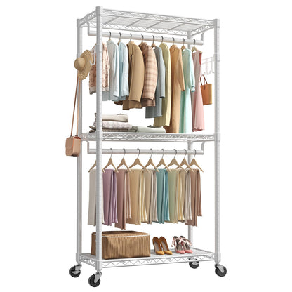 OLIXIS Clothes Rack Heavy Duty Adjustable Garment Clothing Rack with Wheels, Rolling Metal