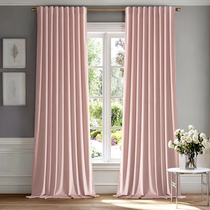 MIULEE Baby Pink Velvet Curtains 108 inches 2 Panels - Luxury Room Darkening Window Drapes for Bedroom Living Room Thermal Insulated Super Soft Blackout Extra Long, Back Tab Rod Pocket Pinch Pleated