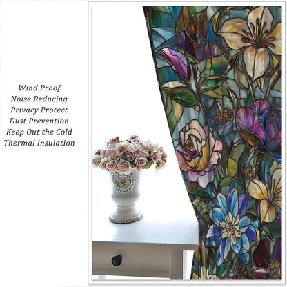 Stained Glass Curtains,Retro Colored Glass Flowers Art Home Decor Drapes for Bedroom Living Room Kitchen Window Treatment 2 Panels Set Total Size 63" W X 63" L Inch