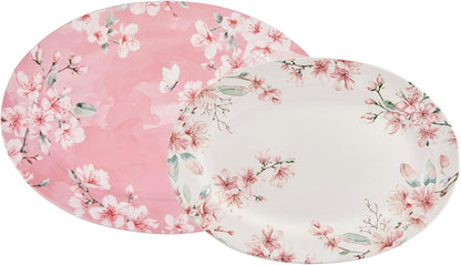 Bico Spring Sakura 16 plus 14 inch Ceramic Oval Platters Set, Set of 2, Microwave & Dishwasher Safe, for Serving Fish, Chicken, Turkey