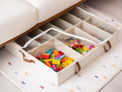 StorageWorks Shoe Organizer Under Bed for Closet, 2-Pack Ultra-thick Fabric Shoe Storage Containers with Bottom Support and Adjustable Dividers, Fits up to 24 Pairs, Beige