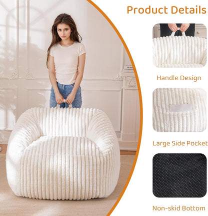 BYBYME Giant Bean Bag Chair for Adults and Kids, Large Comfy Cozy Beanbag, Floor Sofa for Teens, Living Room, Gaming, Reading, Beige