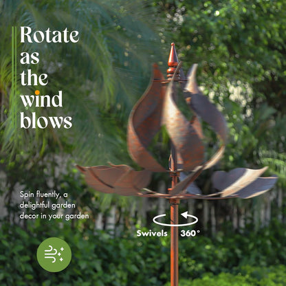 Wind Spinners Outdoor - Large Tulip Metal Bronze Color Wind Sculptures & Spinner, Kinetic Gift Ideal Windmill Decor for Garden and Yard (75 inch Height)