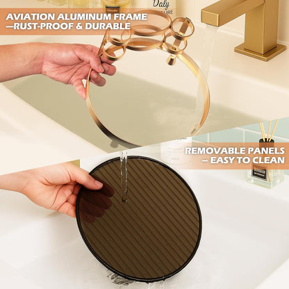 YUPER Bathroom Counter Organizer, Round Bathroom Organizers and Storage with Toothbrush Holder, Makeup Storage Vanity Tray Perfume Organizer, Bedroom Corner Counter Storage Sink Shelf Gold