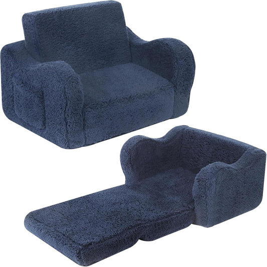 Kids Chairs for Toddler, 2-in-1 Toddler Soft Sherpa Couch Fold Out, Convertible Sofa to Lounger for