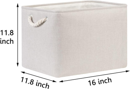 Bidtakay Large Fabric Storage Bins Beige Linen Closet Organizers Set of 2 Baskets for Shelves Clothes Bedroom 16x11.8x11.8 Inch Foldable Organization Baskets for Towels Blankets Storage Dog Toys