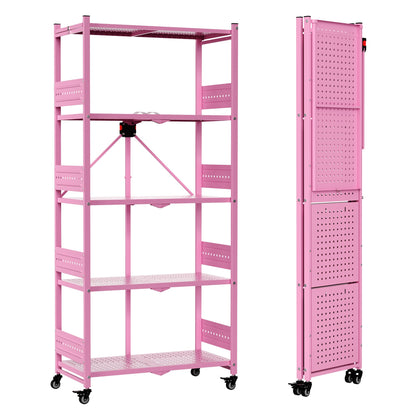 WORKPRO 5-Tier Folding Shelf, No-Assembly Metal Storage Rack with Wheels, 750 lbs Capacity (with