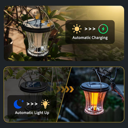 Glass Solar Lantern Outdoor Lights Waterproof, Flickering Flame Solar Lights with Modular Design, Auto On/Off Decorative Hanging Lanterns for Patio Garden Pathway Camping Deck Yard (4 Pack)