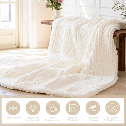Chunky Knit Blanket - Luxury Soft Cozy Extra Large Size (80 * 90) Throw Blanket,100% Woven Blanket Rope Knot Throw Blanket for Couch, Sofa, Home Decor, Gift - Machine Washable（Milk White ）