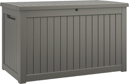 NUNU LAB 230 Gallon Large Resin Deck Box, Waterproof Outdoor Storage Box, Lockable Storage Bin for Patio Furniture, Garden Tools, Pool Accessories, UV-Resistant & All-Weather, Grey