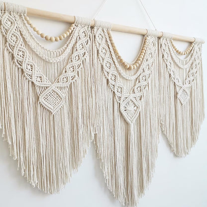 Achart Macrame Wall Hanging Large- Boho Wall Decor- large wall art- Wall Decor Living Room- Macrame Tapestry Boho Decor for Bedroom (Wooden Bead)