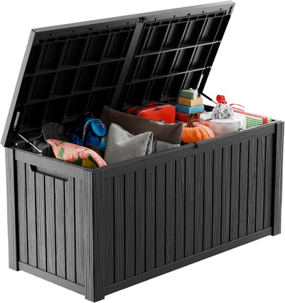 Vixzen 180 Gallon Resin Deck Box, Lockable Outdoor Storage Box for Patio Cushions Storage Furniture,Garden Tools, Pool Supplies, Weatherproof and UV Resistant- Black