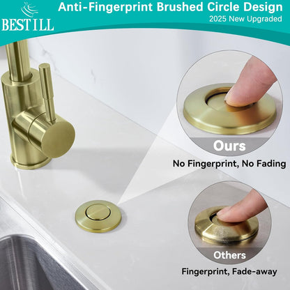 BESTILL Garbage Disposal Air Switch Kit - Brushed Gold Garbage Disposals Button, 3.6” Long Sink Top On/Off Push Button for Waste Disposer, Brass Made Cover, UL Listed, Compatible with all Disposers