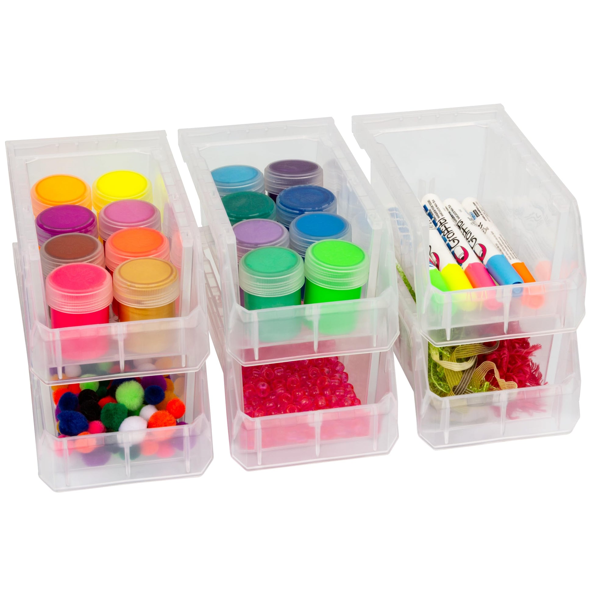 ReadySpace Small Stackable Plastic Storage Bins, 12-Pack, Clear