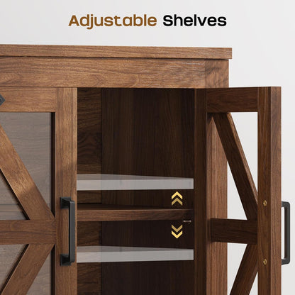 Farmhouse Side Table with Storage Cabinet, End Table with Adjustable Shelf, Night Stand, Wood Nightstand with Charger Station, 24 End Tables Living Room, Rustic Bed Side Tables Bedroom, Walnut