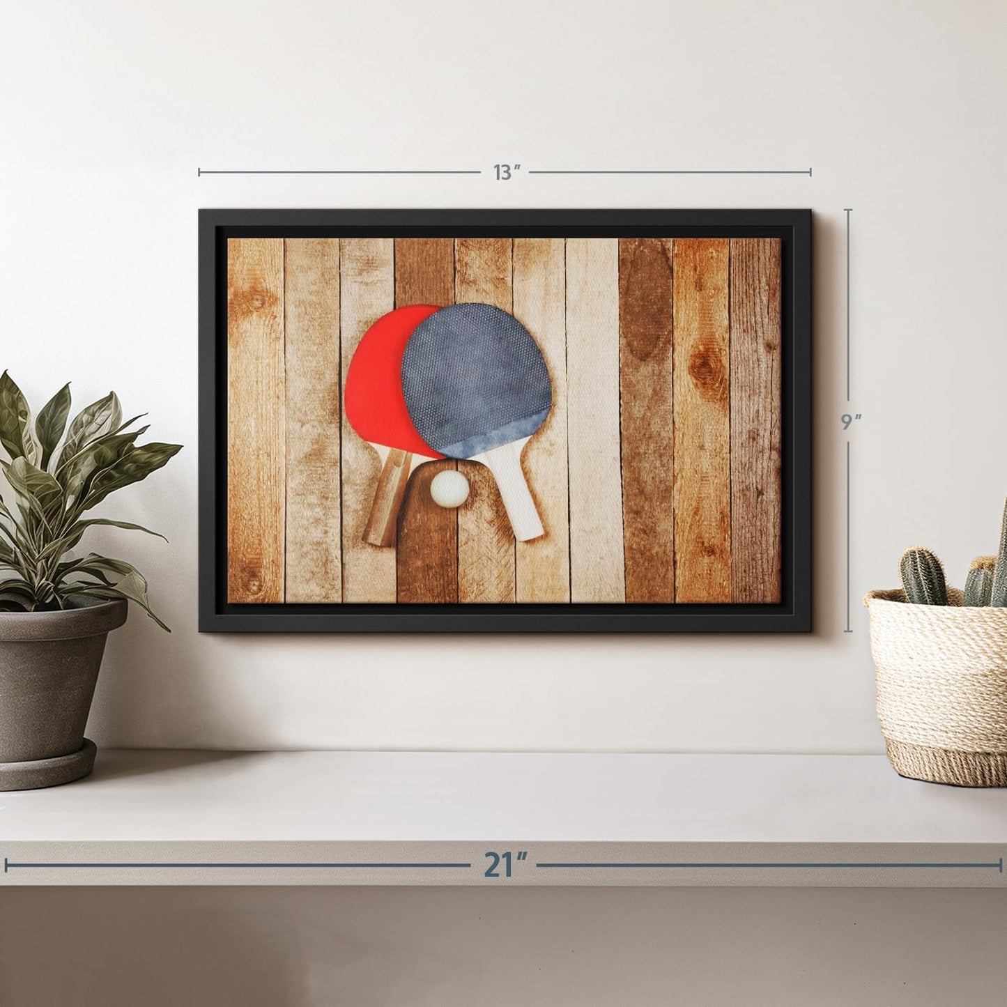 ElephantStock Ping Pong Wall Art - Horizontal Framed Canvas - 1-Piece Living Room Wall Decor - Photography Canvas Print - Brown and Red Decor for Wall - 13" X 9"