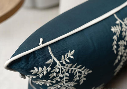 VAGMINE Embroidered Leaves Throw Pillow Cover - 20x20 Inches Square - 100% Cotton Teal Decorative Cushion Cover - Luxurious Embroidery Pattern - Vibrant Boho Accent for Sofa, Bed, Chair, Living Room