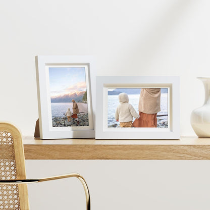 Vittanly 5x7 Picture Frames Set of 9, Shatter Resistant Plexiglass, Display 4x6 Pictures with Mat or 5x7 without Mat, Photo Frames for Wall or Tabletop, Engineered Wood, White