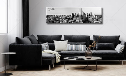 Black and White Wall Art Dallas Skyline Cityscape Skyscrapers Canvas Print Painting Landscape Texas City Buildings Pictures Modern Artwork for Man Room Office Living Room Decoration 13.8"x47.3"