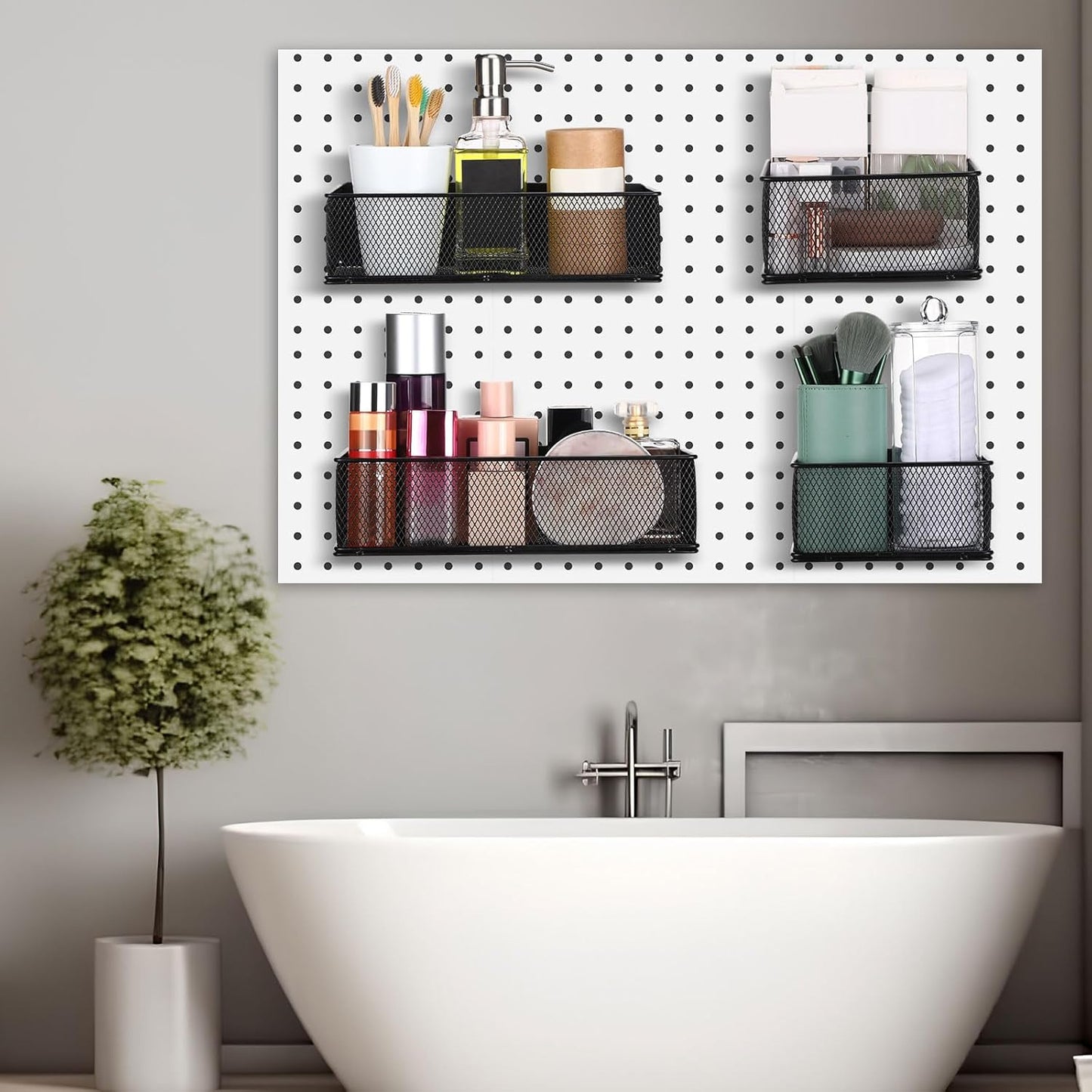 Tioncy 4 Pcs Magnetic Storage Bin Magnetic Locker Organizer for Pegboard Refrigerator Shelves Basket Container Wire Storage Holder for Kitchen Home Whiteboard(Black,10.6''l, 6.2''l)