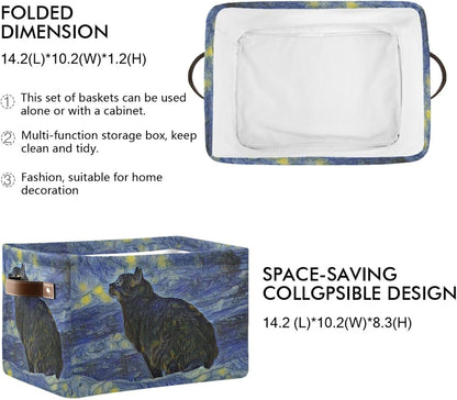 susiyo Storage Baskets for Shelves Organizer Baskets with Metal Frame Closet Storage Bins Fabric Bins Cubes with PU Handles for Organizing Shelf Nursery Toys 1 PACK,Black Cat