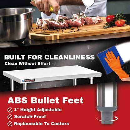 Food Prep Stainless Steel Table + Galvanized Under Shelf for 30" x 48" Work Tables