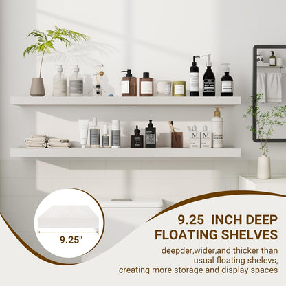 48 Inch Floating Shelves, 48"x9.25"x1.5" Inch Deep Floating Shelves for Wall, Wooden Shelves for Bathroom, Bedroom, Living Room, Cream White Oak