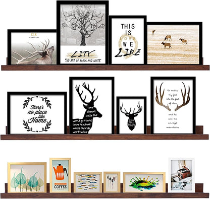 AZSKY Floating Shelves Wall Mount Deep Walnut for Wall Storage 36 Inch Rustic Picture Photo Ledge Shelf with Lip Nursery Book Shelves for Kids Room Bedroom Bathroom Living Room Kitchen Decor Set of 3