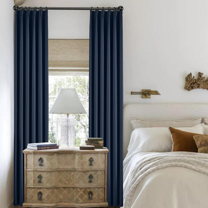 KangBang Navy Blue Pinch Pleated Curtains & Drapes 90 Inches Long for Boys Bedroom, Thermal Insulated Light Blocking Window Draperies for French Door with Hooks Track System 2 Panels, W40xL90
