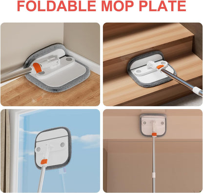 Mop and Bucket Set, Spin Mop with Self Seperates Dirty Water System, Square Mops for Floor Cleaning, 360 Rotating Foldable Standing Mop Head, Versatile Mops for Walls (Mop Bucket with 4 Pads)