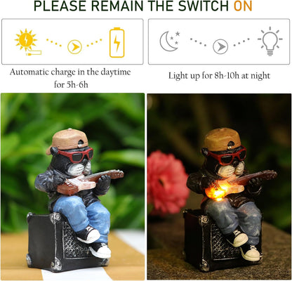 Solar Dog Outdoor Statues Figurine for Garden Decorations, Whimsical Outside Decor with Guitar Clearance for Patio Balcony Yard Lawn Ornament,Unique Garden Birthday Gifts Statues for Mom Women