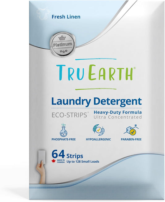 Tru Earth Platinum - Heavy Duty Laundry Detergent Sheets - Up to 128 Loads (64 Count), Fresh Linen