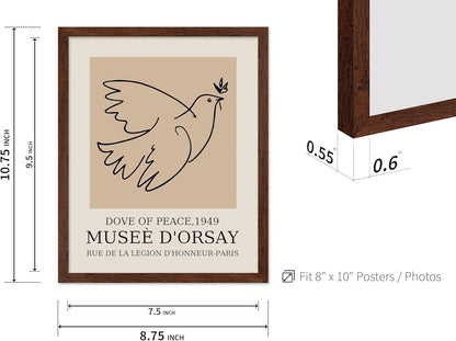 Poster Master Vintage Poster - Retro Minimalist Print - Gift for Artist, Friend - Dove Of Peace, Line Drawing, Sketch, Abstract - Wall Decor for Living Room, Bedroom, 16x20 Brown Framed