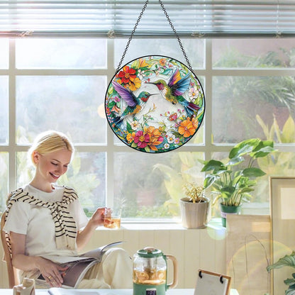 Stained Glass Window Hanging – Double-Sided Glass Sun Catcher with Chain – Memorial Window Art Panel for Home Décor, Spiritual Comfort, and All-Occasion Gifting