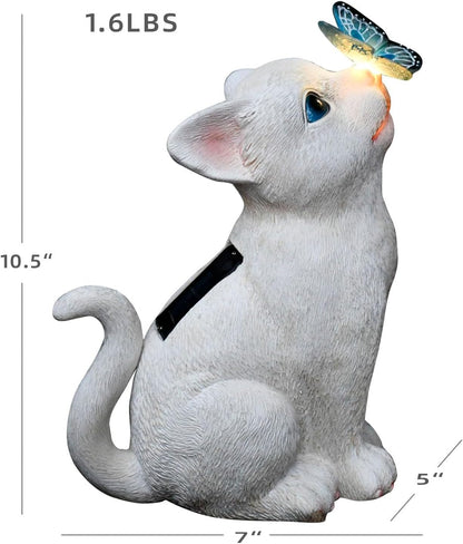 Cat Garden Figurines Outdoor Decor Solar Statue with LED Lights for Patio Lawn Yard Art Decoration Housewarming Garden Gift