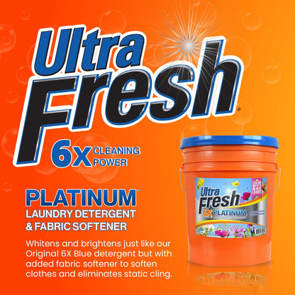 Ultra Fresh 5 Gallon Liquid Laundry Detergent Washing Soap with Spring Fresh Fabric Softener for All Machine Types, 6X Platinum, Up to 640 Loads