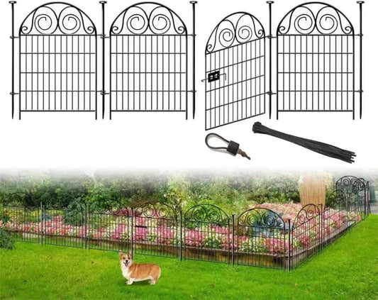 Tall Garden Fencing Animal Barrier with Gate, 32 Inch(H) 4 Panels Dog Fence Outdoor for Yard, Total