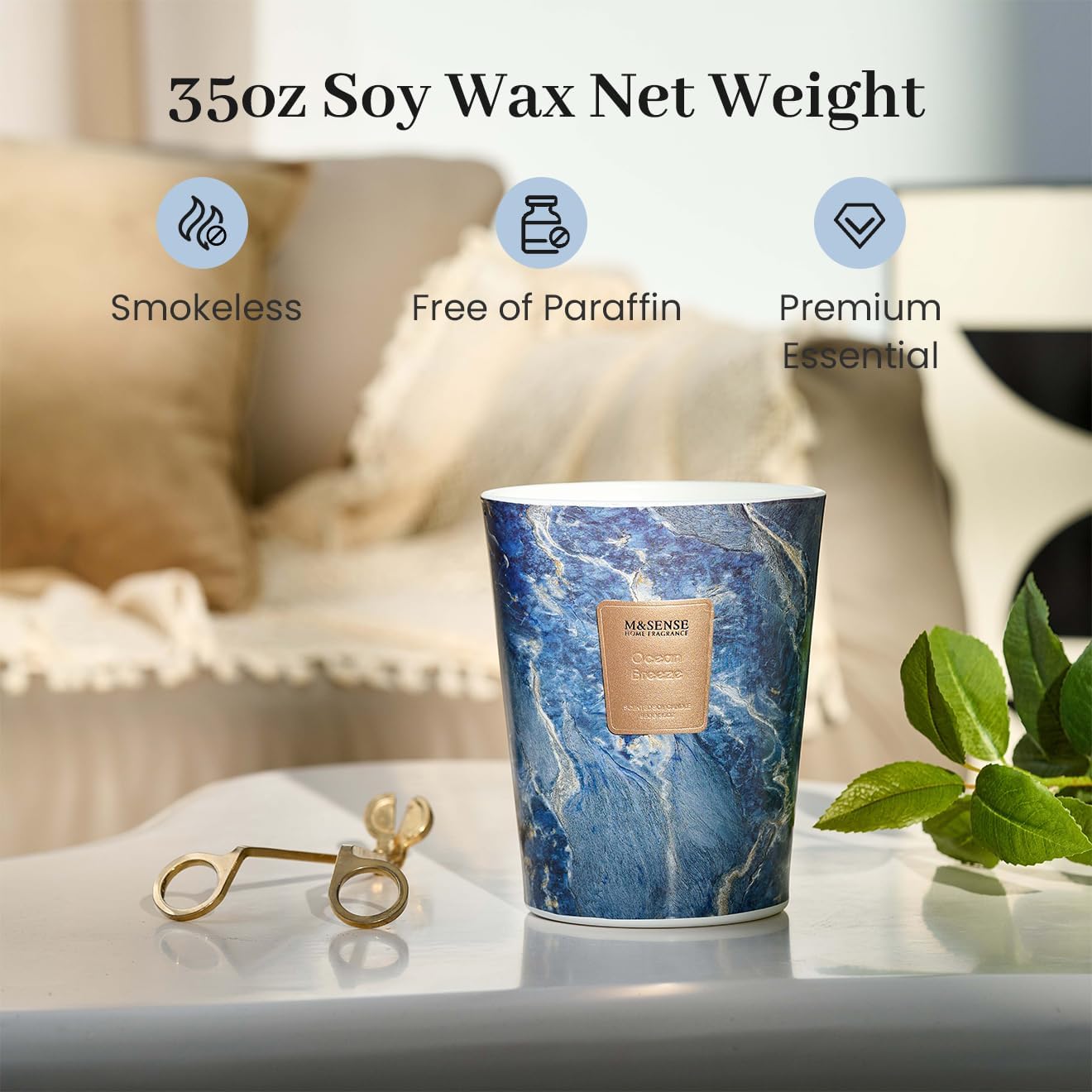 M&SENSE Ocean Breeze Scented Candles for Home, 3-Wick Highly Scented Jar Candles, 35 Oz 150 Hours Long Lasting Burning Candles Gifts for Women, Relaxing Aromatherapy Candle for Stress Relief