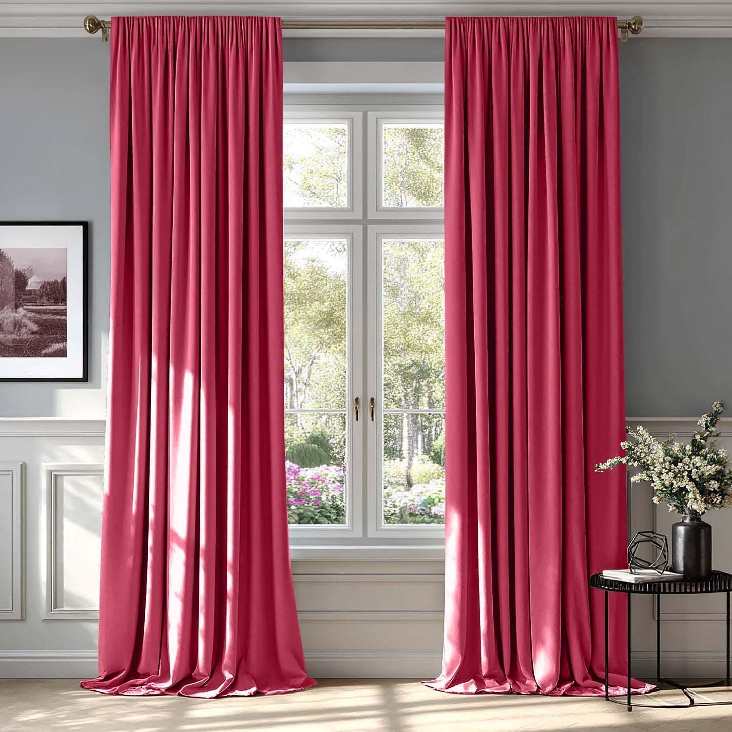 MIULEE Berry Velvet Curtains Thermal Insulated Blackout Curtain Drapes for Bedroom Living Room Darkening 90 Inches Long Curtains Panels Rod Pocket Set of 2