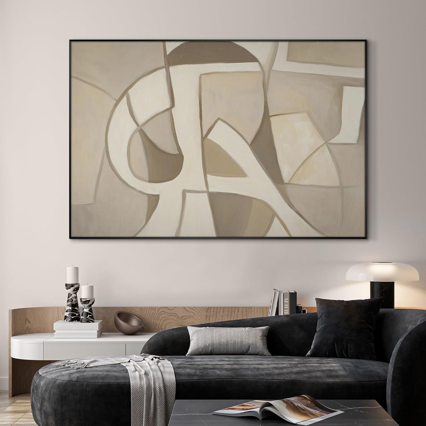 SIGNWIN 46"x72" Extra Large Framed Wall Art Neutral Abstract Geometric in Mid-Century Style, Retro-Inspired Design for Home Living Room Bedroom Decor (Frame Assembly Required)