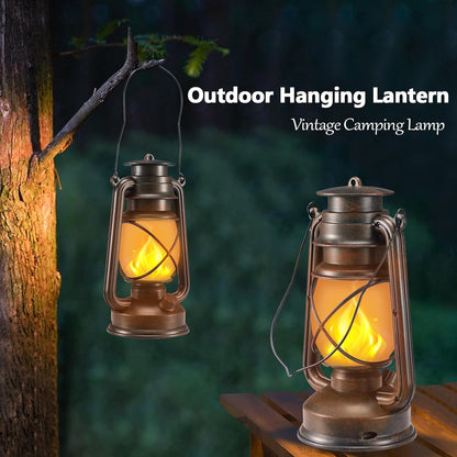 Outdoor Lanterns Waterproof Hanging Vintage LED Camping Lamps with Dancing Flame Non-Solar Remote Control Light Landscape Decor for Table Patio Garden Yard Pathway Porch 2Pack (3AA Batteries Power)