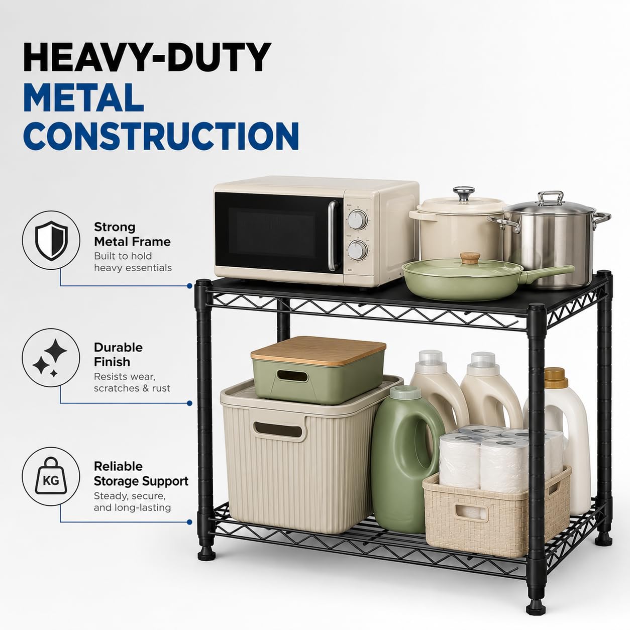 Simple Deluxe 2 Tier Wire Shelving Unit, Heavy Duty Metal Storage Rack with Adjustable Feet