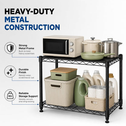 Simple Deluxe 2 Tier Wire Shelving Unit, Heavy Duty Metal Storage Rack with Adjustable Feet