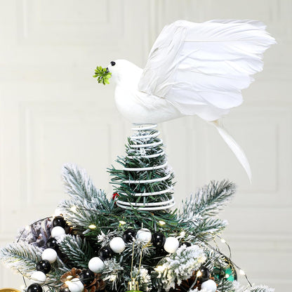 Retisee 9 Inch Dove Olive Christmas Tree Topper White Bird Christmas Tree Decoration Peaceful Flying Dove Ornaments Artificial Feather Flocked for Hanging Wedding Party Decor
